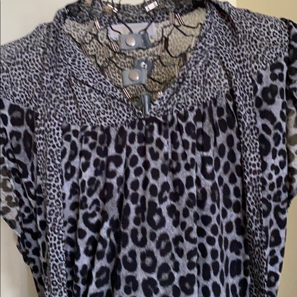 Michael Kors Tie Neck Mix Cheetah Print Blouse Size XXL Black & Gray - Picture 4 of 5